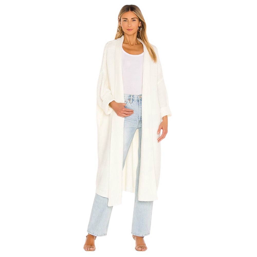 TULAROSA-Ribbed Cardigan open knit cream sweater Large
